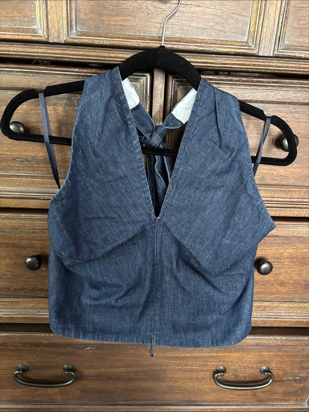 LOFT Denim Halter V-Neck Crop Top - Blue